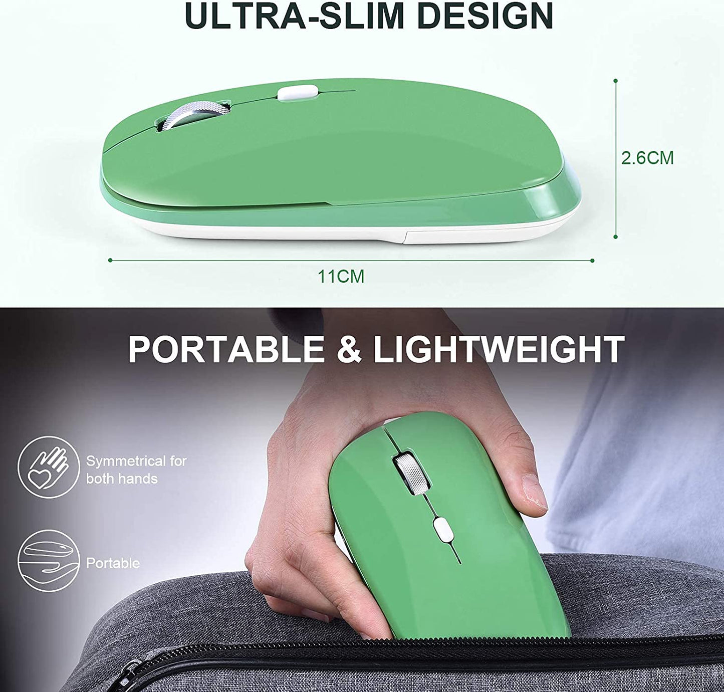 Slim and Silent Wireless Mouse with USB Receiver, Green