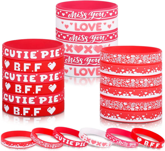 Valentine's Day Silicone Bracelets, Pack of 36, 6 Designs