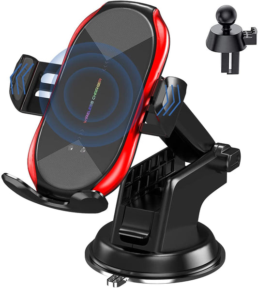 Wireless Car Charger Mount, Qi 15W, (Red)