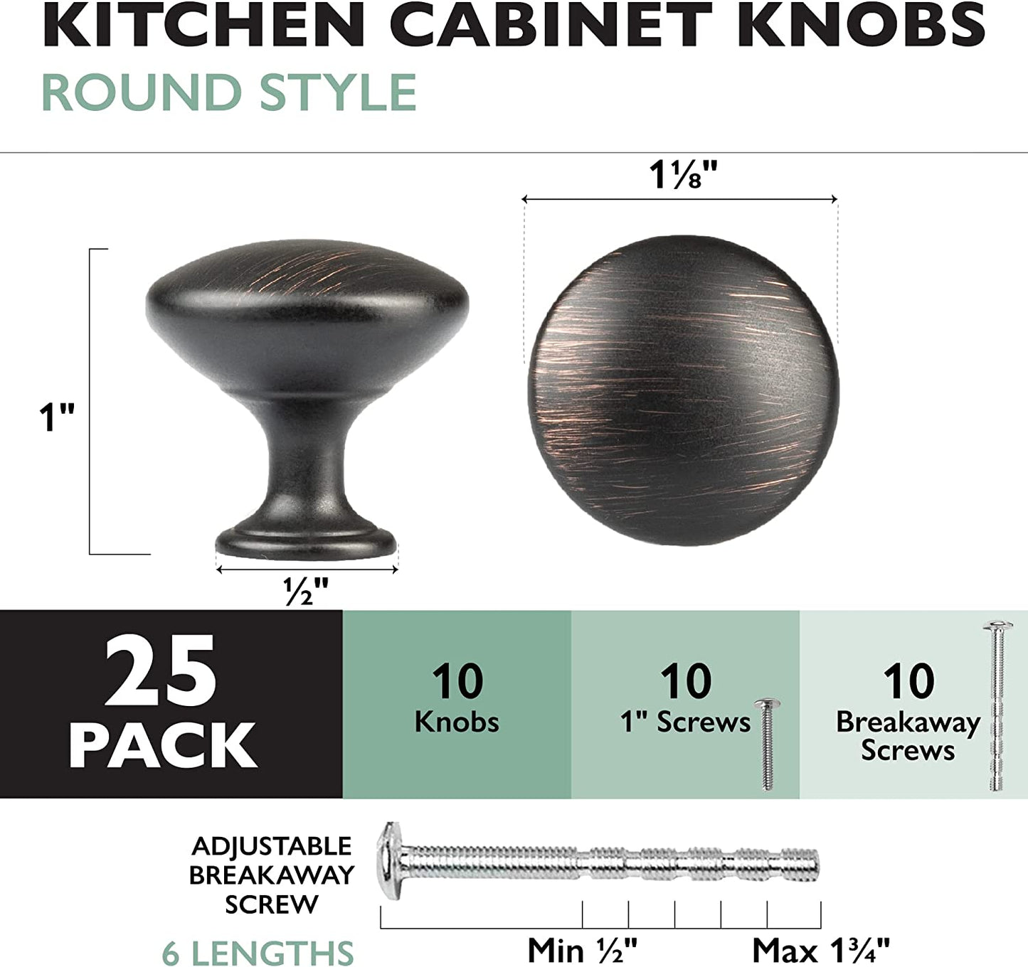 1 1/4" Kitchen Cabinet Knobs (25 Pack), Oil Rubbed Bronze