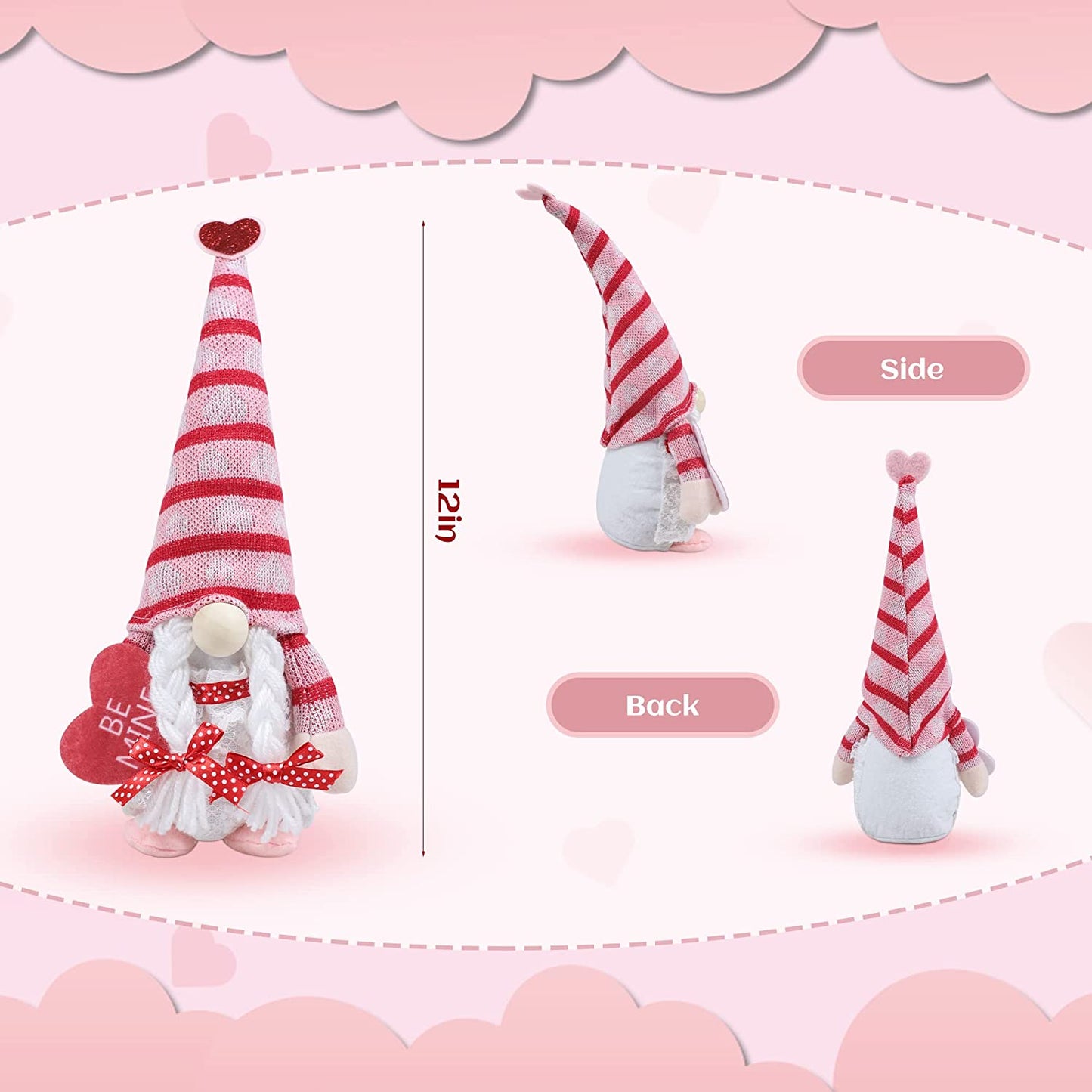 Valentine's Day gnomes, 2 pieces, Pink