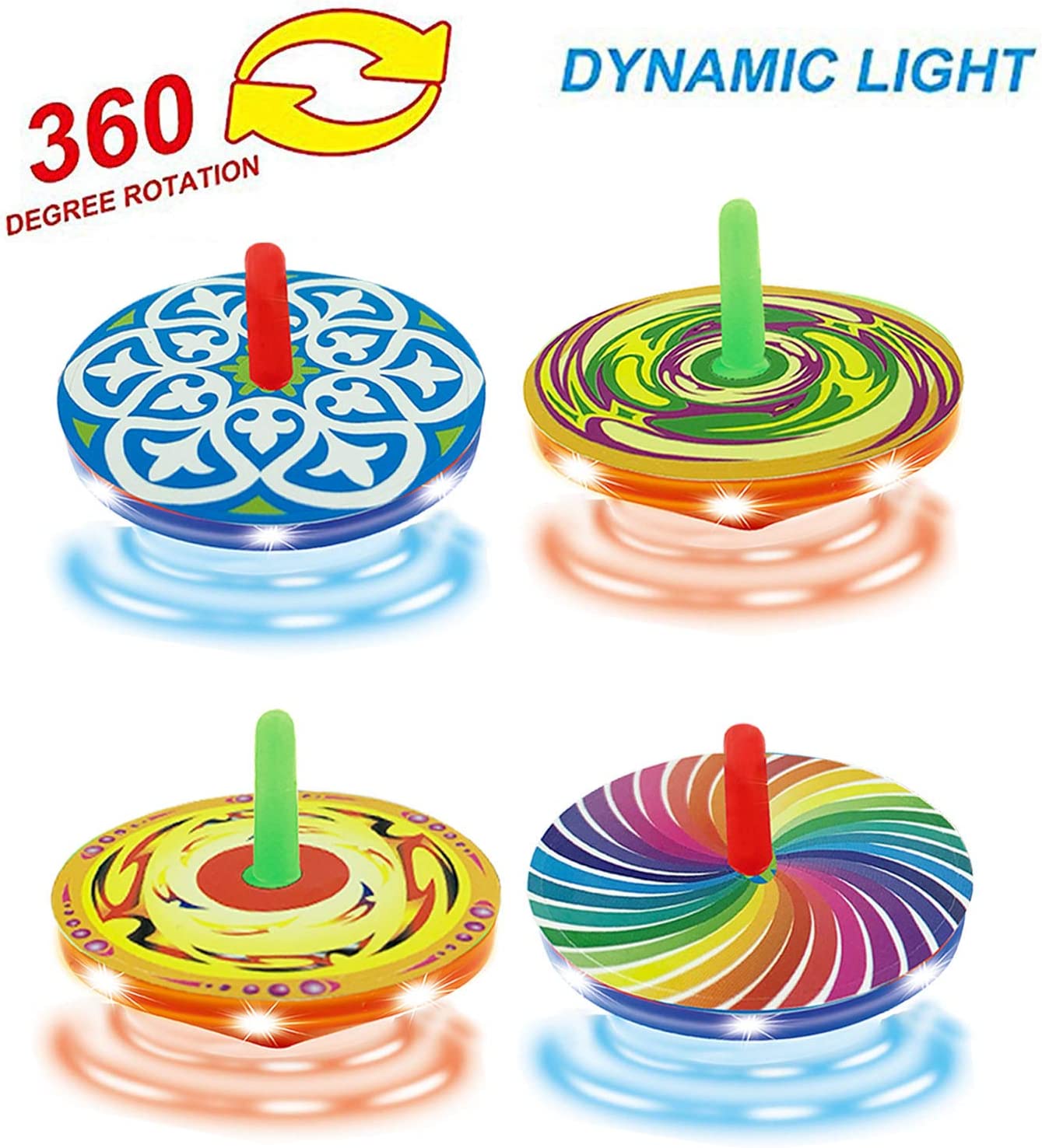 LED Light Up Spinning Toy with Colored Stickers (24-Pack)