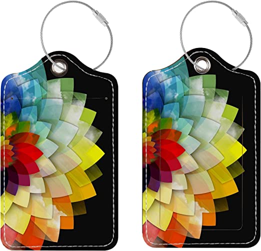 Pack of 4 Luggage Tags with, Stainless Steel Loop, Flower