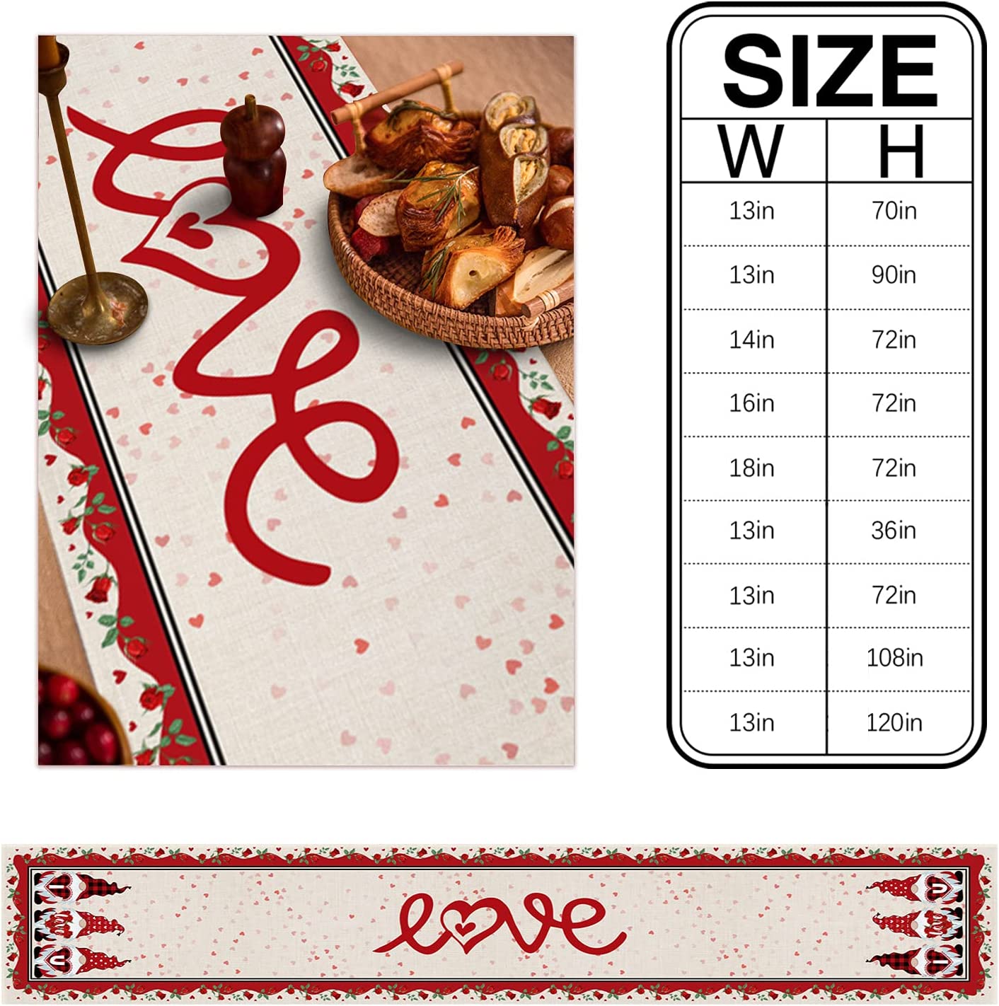 Valentine's Day Table Runner 13" x 90", Red & Cream