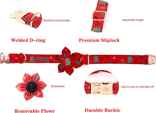 Flower pet collar, adjustable, small, Color: Christmas Hat