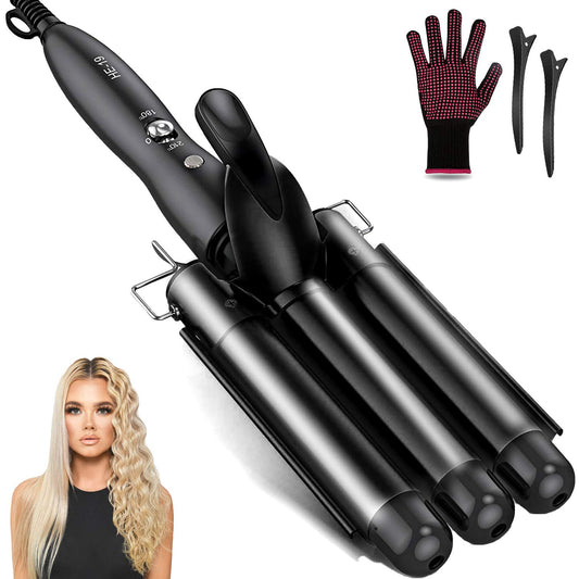 3 Barrel Curling Wand, 25mm, Temperature Adjustable, Black