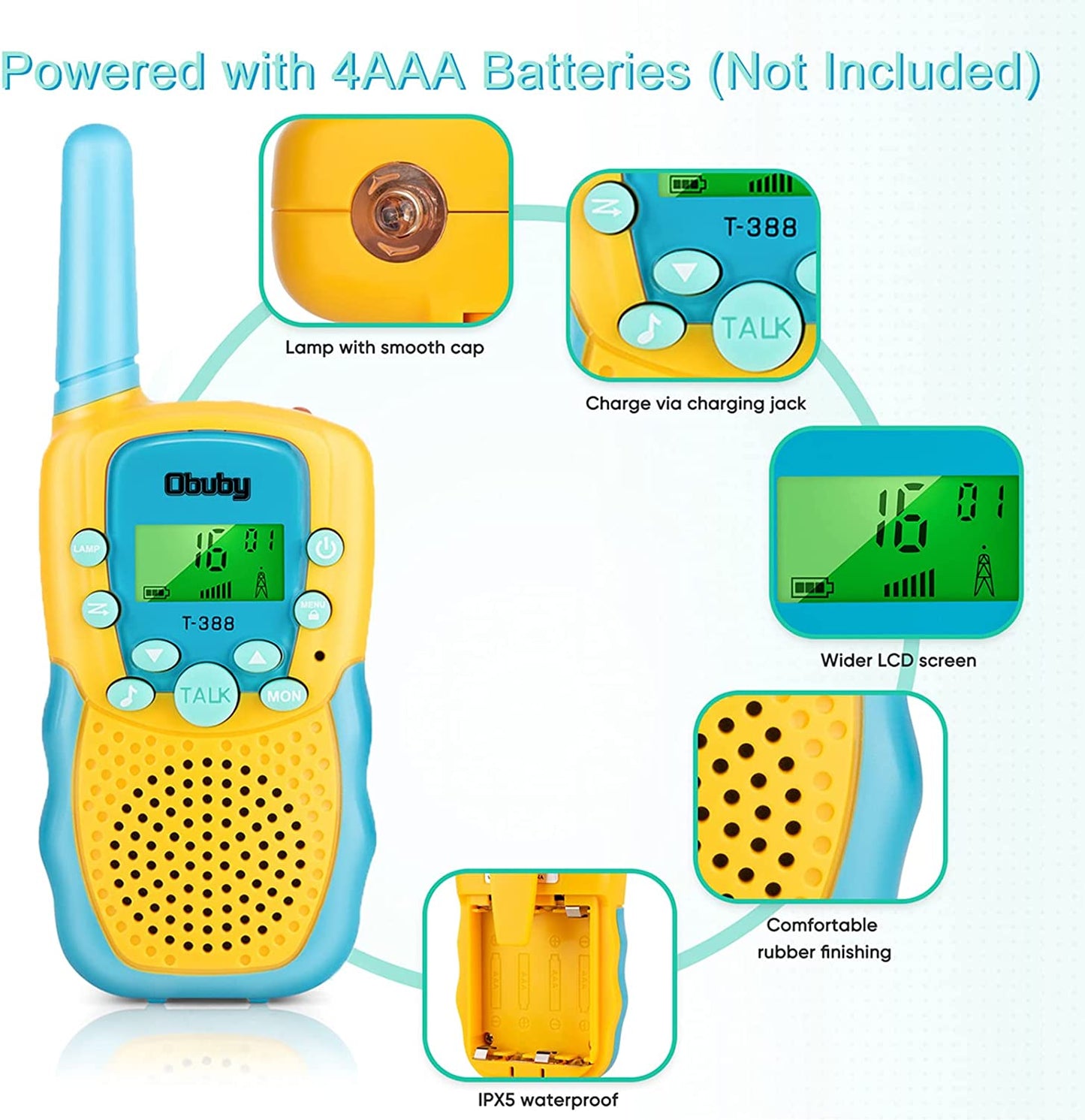 Walkie Talkies, 22 Channels, 3km Range, Green Blue Yellow Set