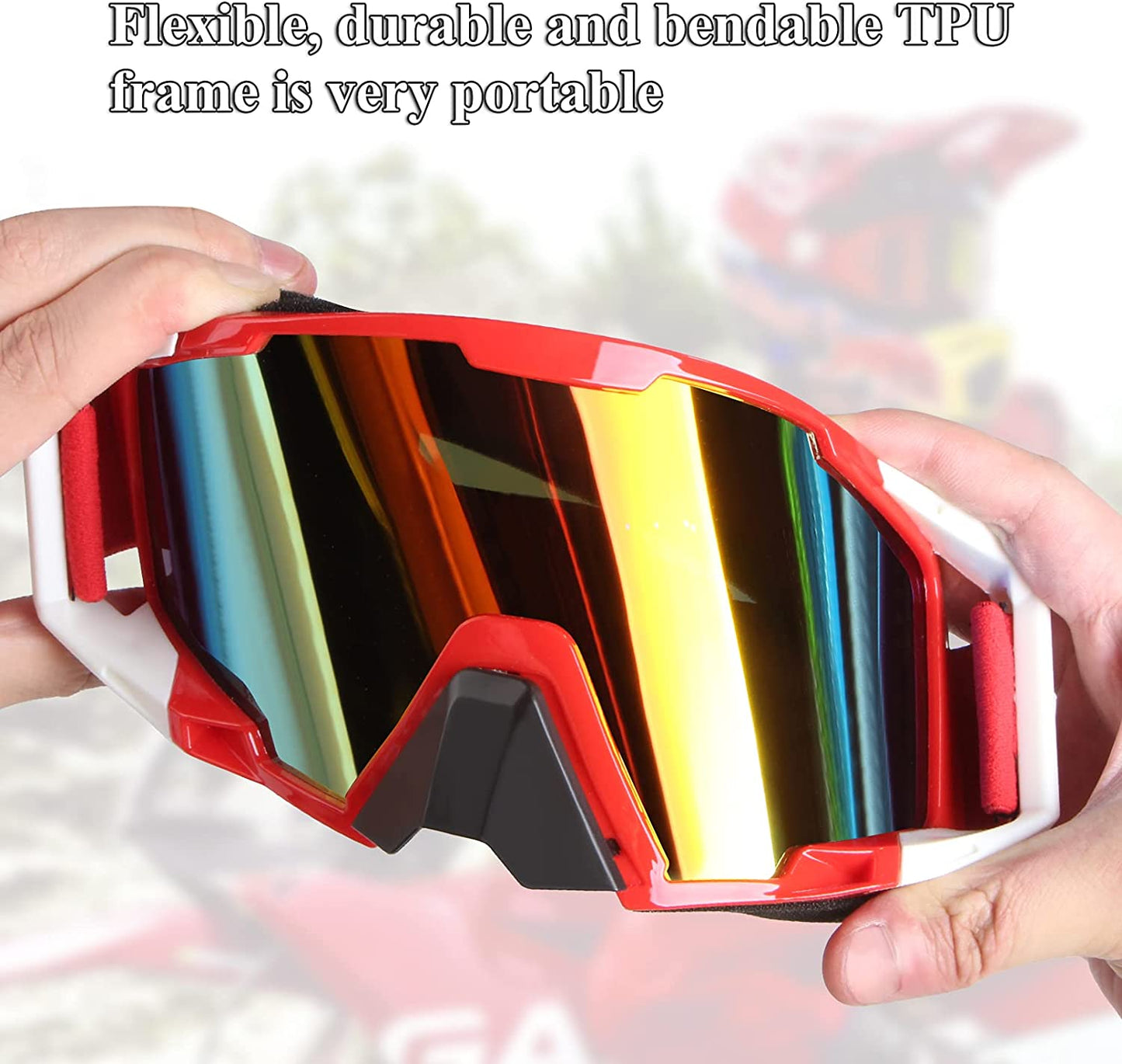 Windproof Motorcycle Goggles (Red White Frame + Color Lens)