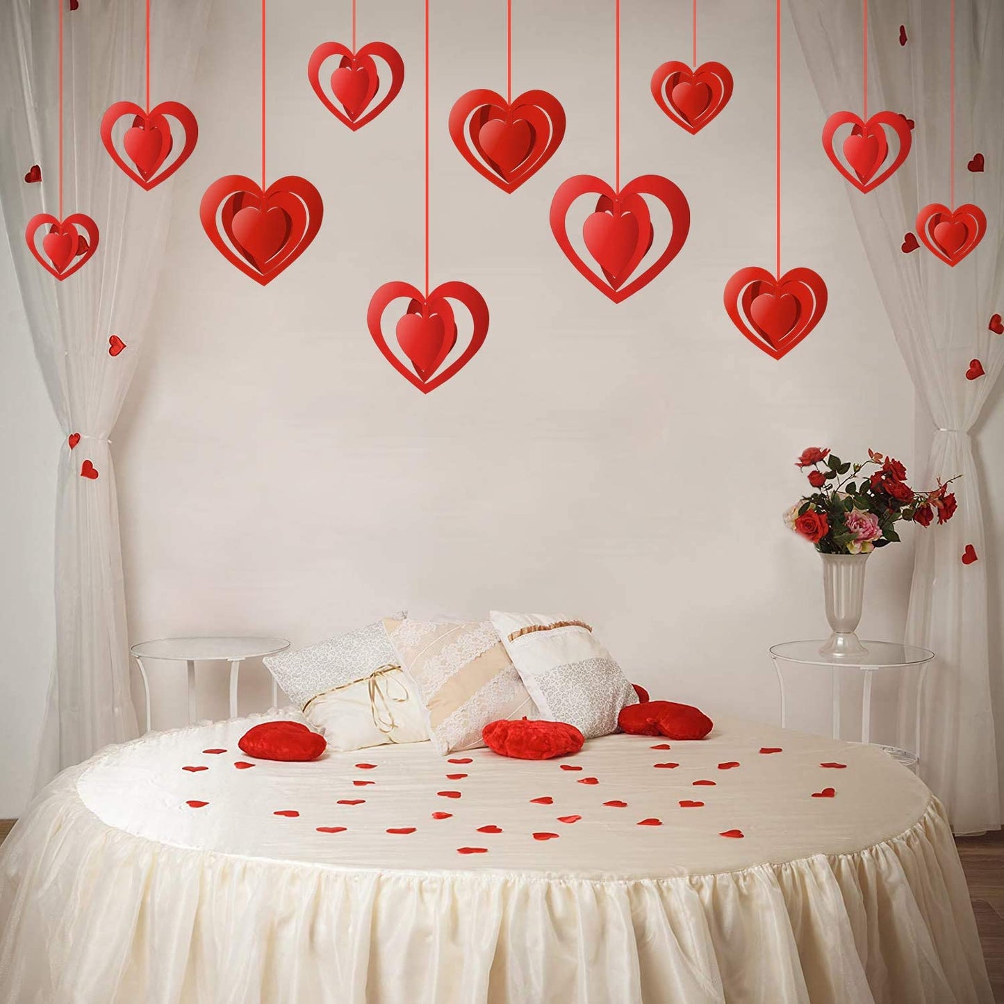 15 Pieces 3D Heart Hanging Decorations for Valentine's Day