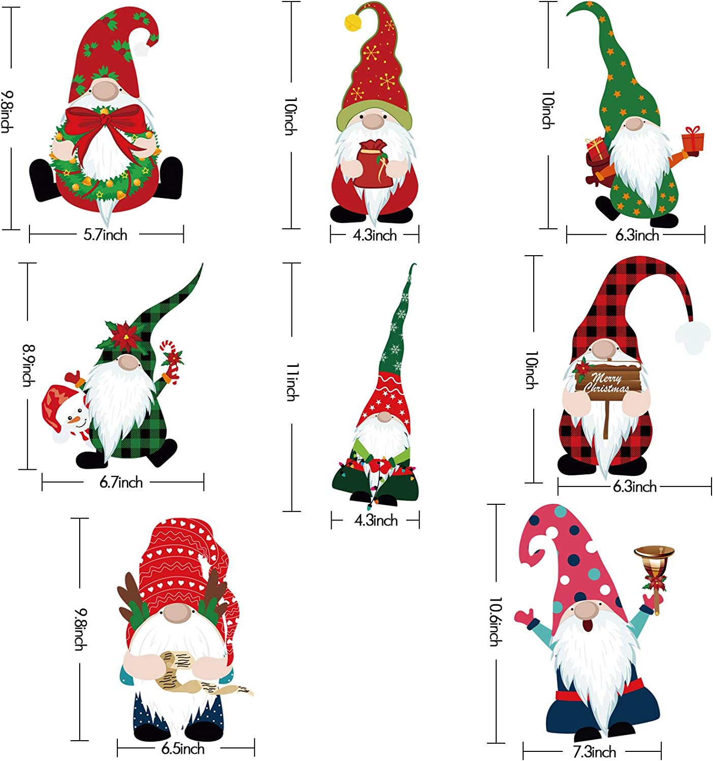 8 sheets of Christmas gnome window stickers