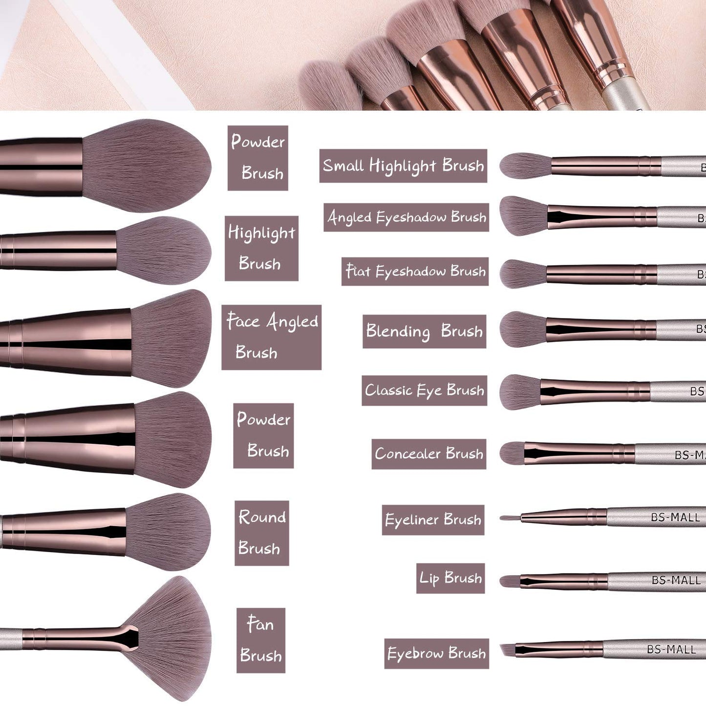 15 Piece Makeup Brush Set, Premium Synthetic Bristles