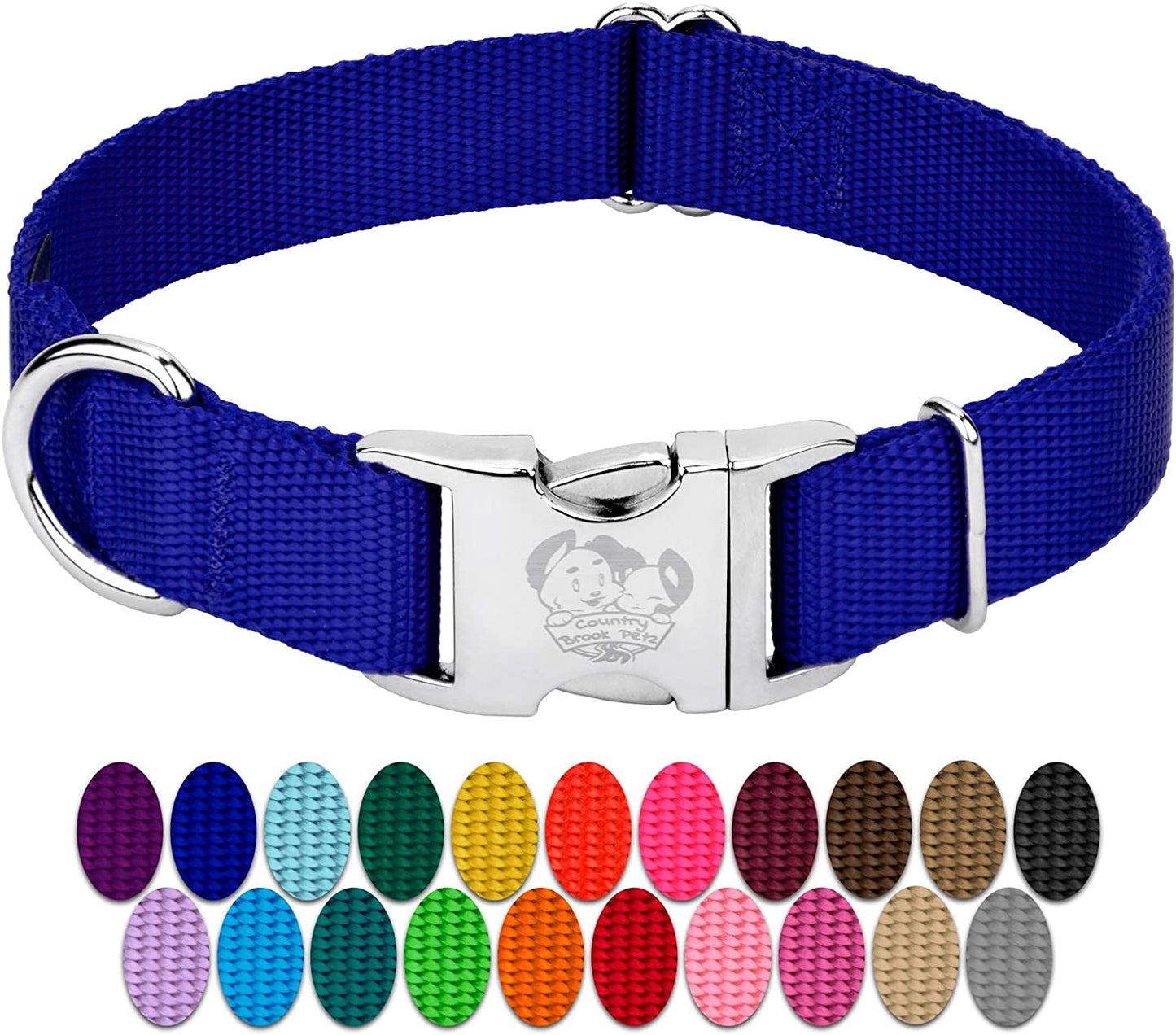 Premium nylon pet collar with metal buckle, Bright Royal Blue