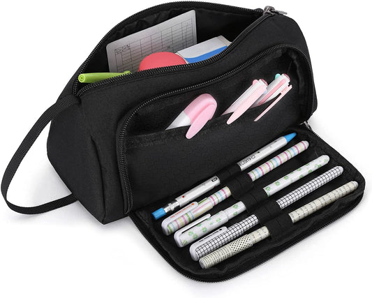 Pencil Case, Color: Black, 8.6 x 3.5 x 4.2 inches