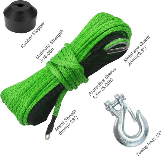 3/16" x 50' Nylon Synthetic Winch Rope (Green)