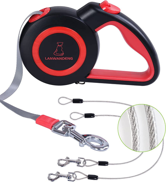 Retractable Pet Leash with 2 Wire Ropes, 16ft, Medium, red