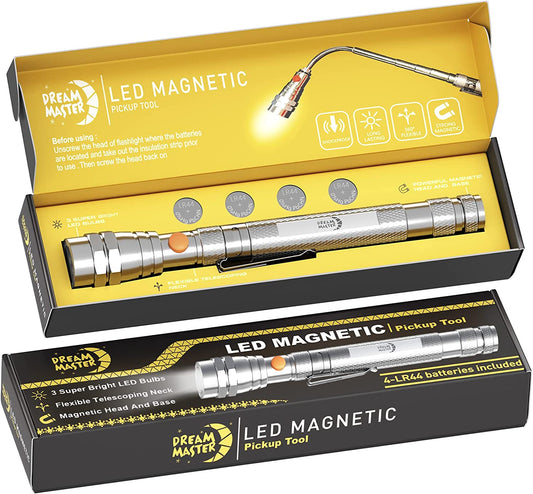 Magnetic Pickup Tool with 3 LED Lights, Silver