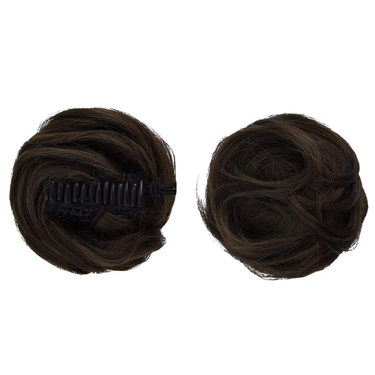 2 medium ash brown curly wavy hair bun extensions, 3.5" Wavy