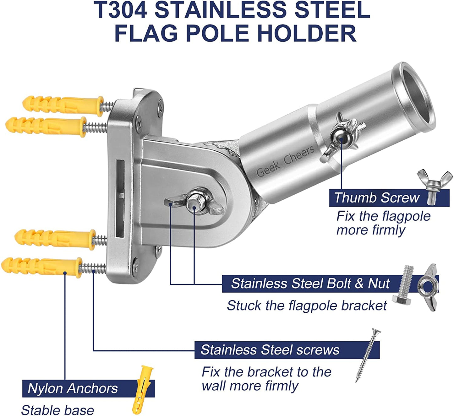 multi-angle adjustable flagpole bracket Color: silver