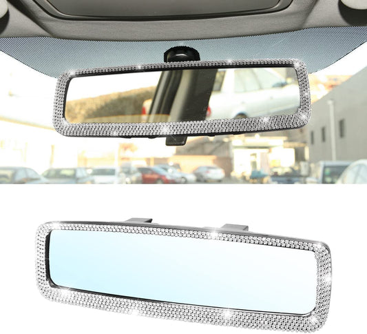 Shiny Rhinestone Car Interior Rearview Mirror, Color: White