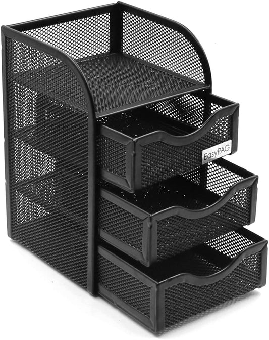 3 Drawer Mesh Desk Supplies Organizer, (Color:Black)