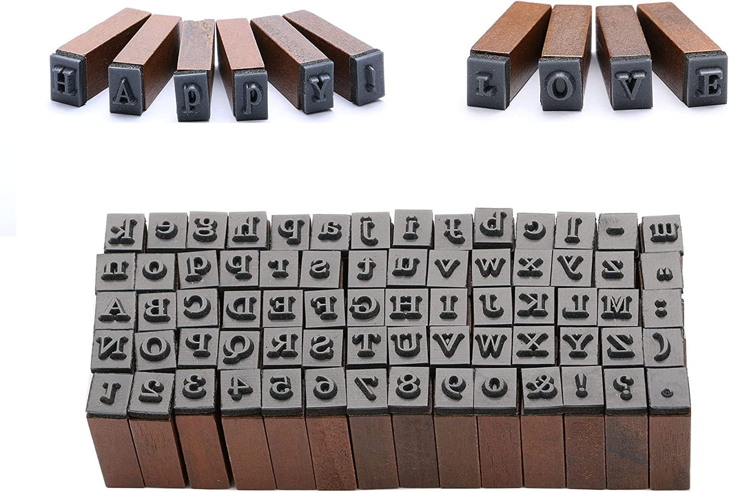 70 Vintage Wooden Number Alphabet Letter Rubber Stamps