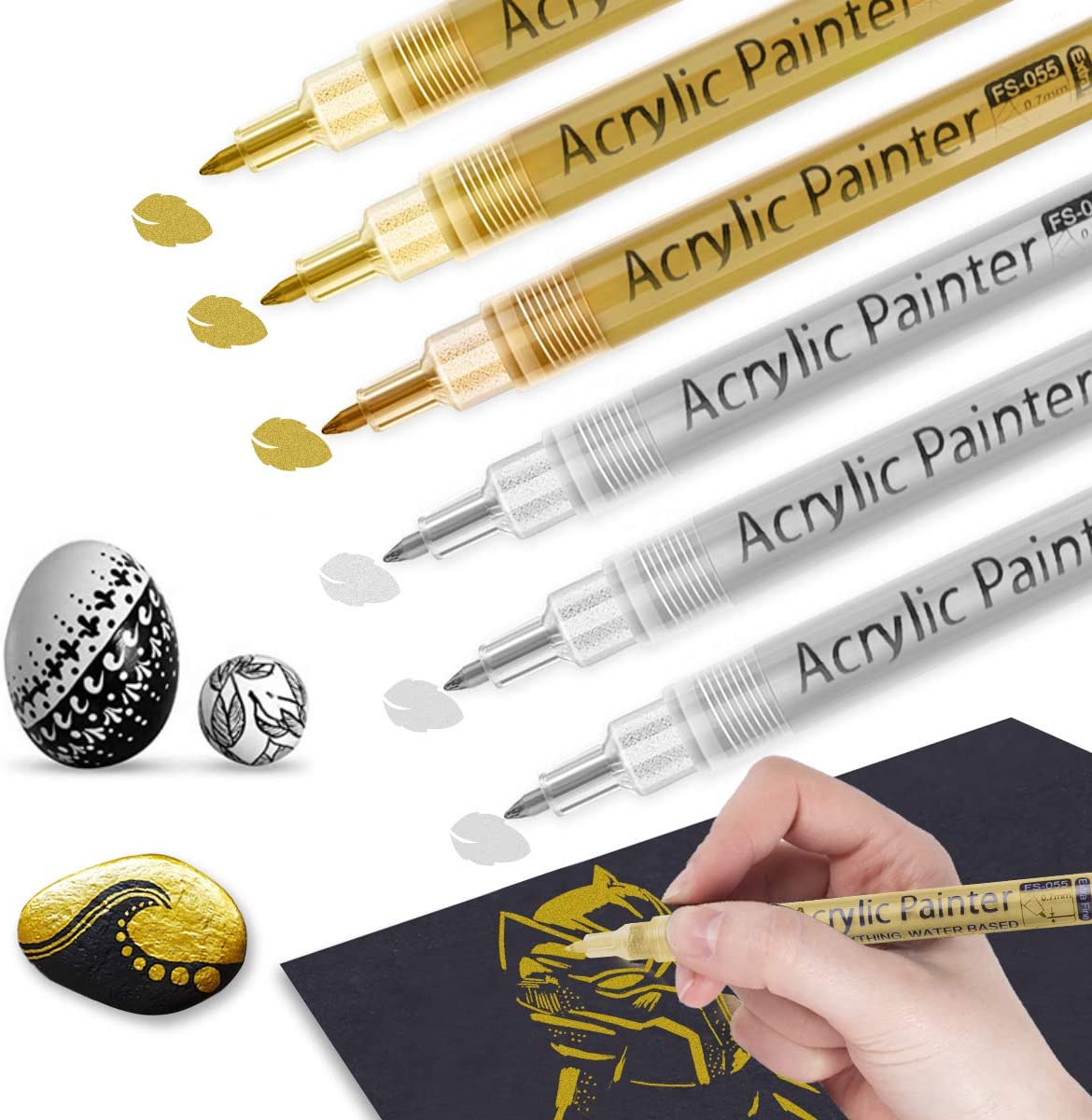 Acrylic Paint Pens, 0.7mm Fine Tip (Gold & Silver)