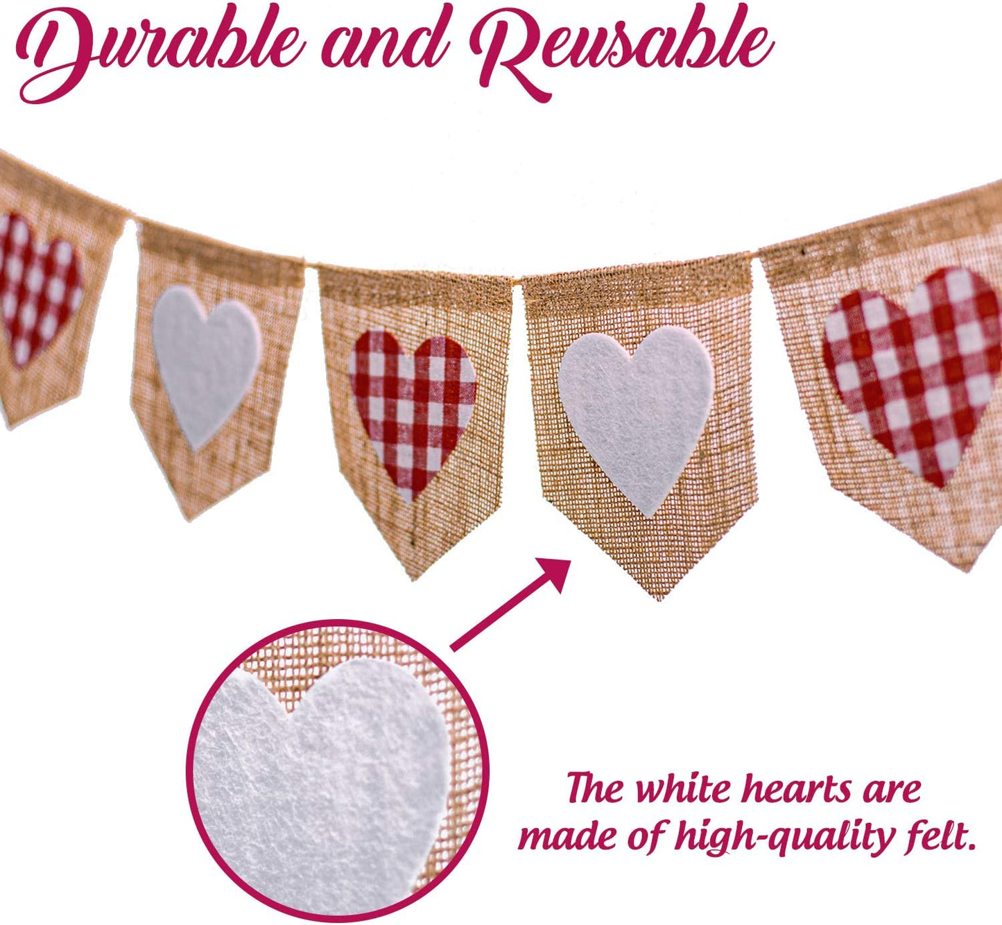 Heart Burlap Banner, Valentine Garland