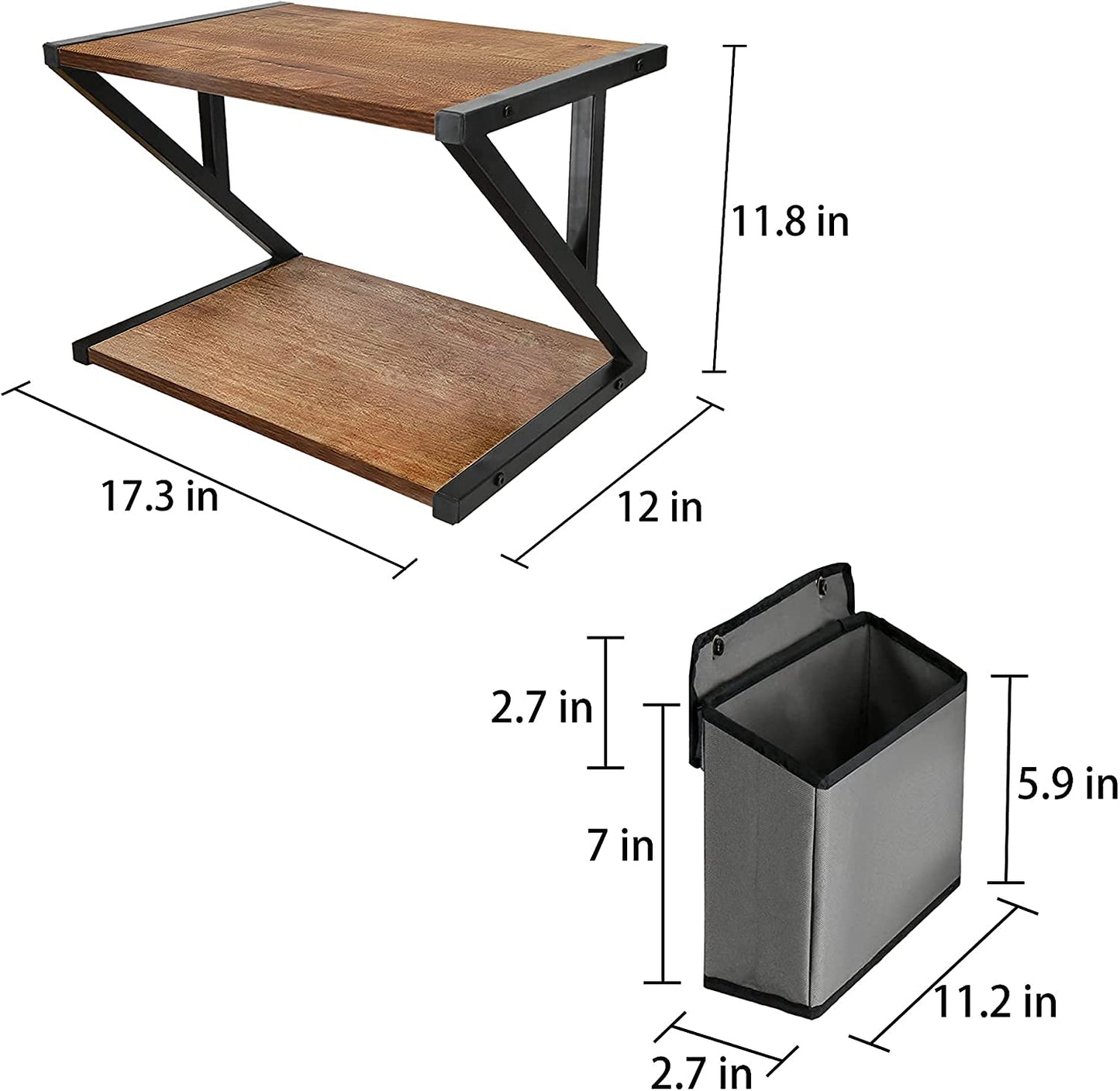 Desktop printer stand, 2 tier, rustic wood