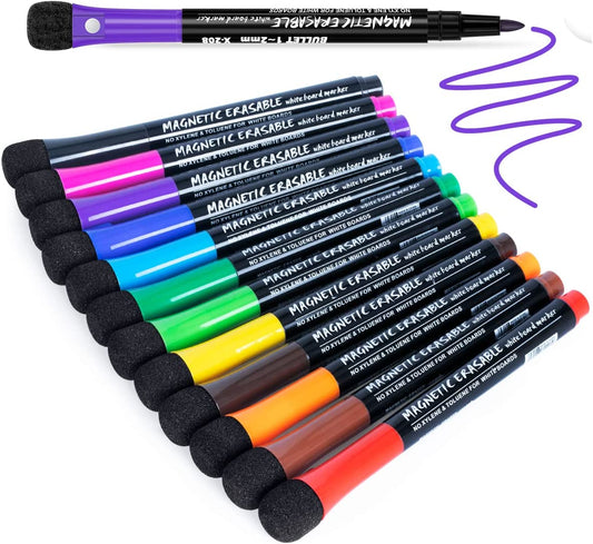 Magnetic Dry Erase Markers - 12 Colors