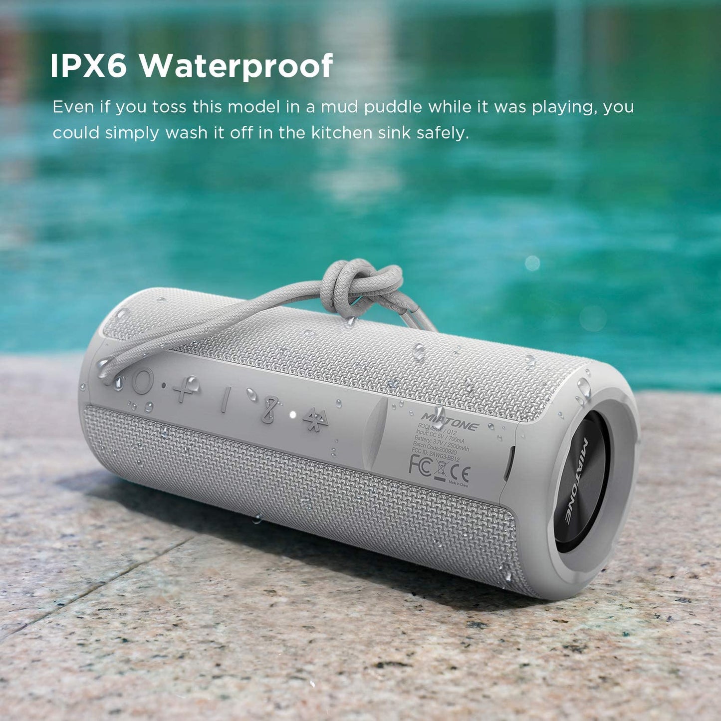 Waterproof wireless portable bluetooth speaker - grey color