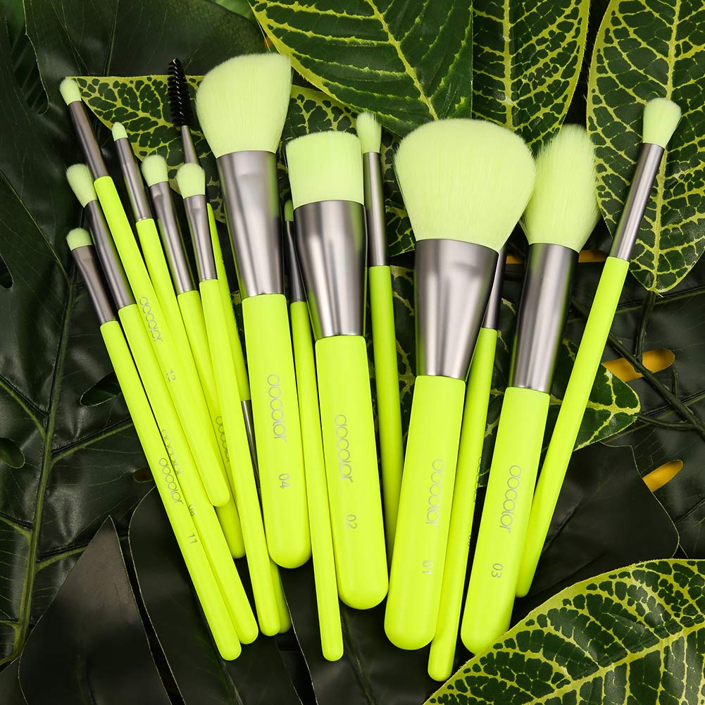 15Pcs Makeup Brushes, Neon Green