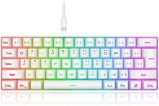 60% Ultra-compact Mini Keyboard with RGB Backlight, Gamer (White)