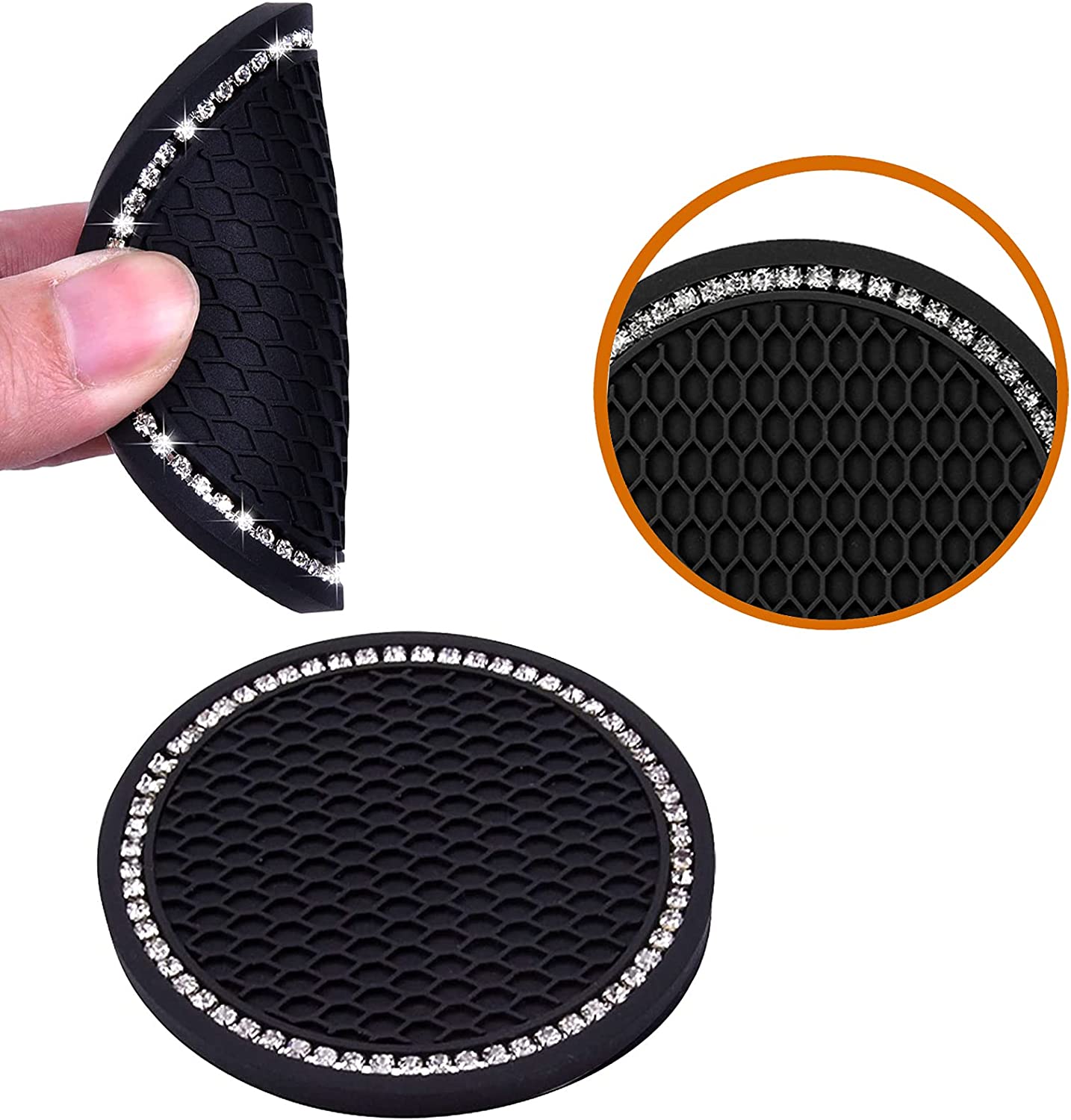 2 x Rhinestone Car Cup Holder Coasters (Black)