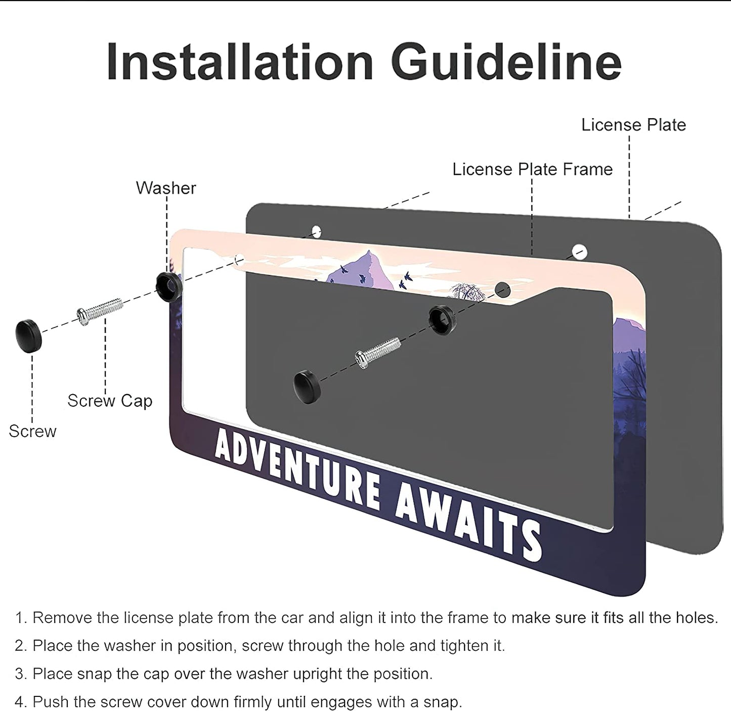 Car License Plate Frame, Adventure Awaits 12" x 6"