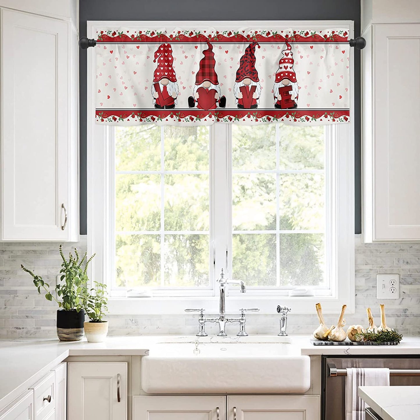 Romantic Gnome Valance Curtain for Kitchen Windows