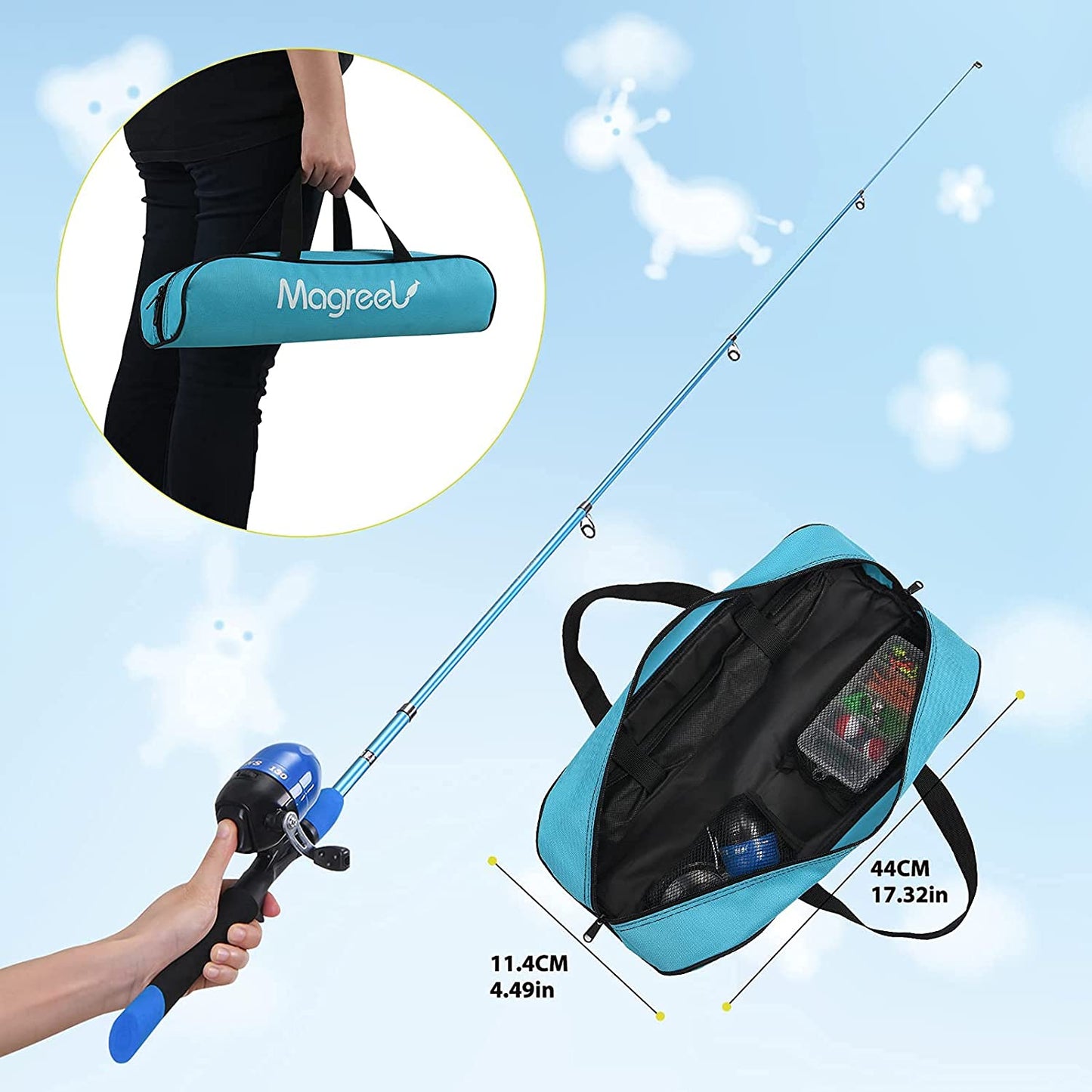 portable fishing rod and reel combos, Color: Sea blue