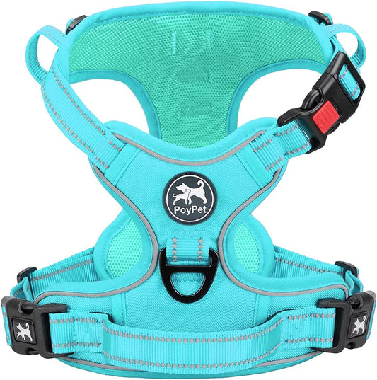 Reflective Adjustable No Pull Pet Harness, Mint Blue Full (L)