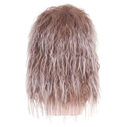 Long curly brown wig with white woman