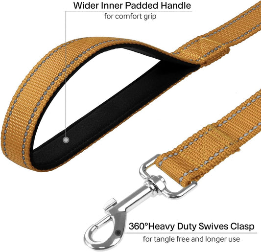 Reflective leash for your pet, with padded handle, khaki