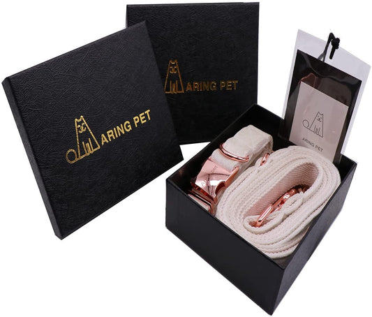 Velvet Pet Collar and Leash Set, Size l, White