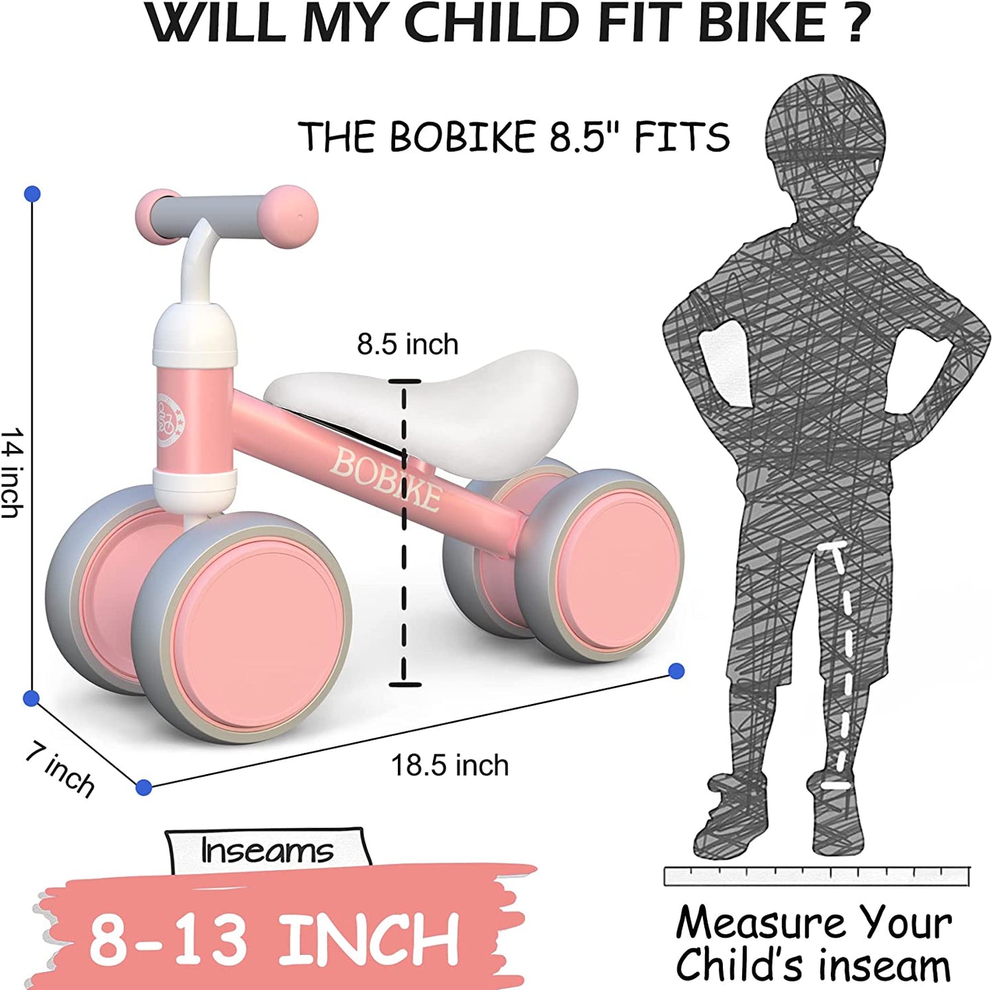 Toys for 1 year old girls Bicycle Without pedals 4 wheels (pink)