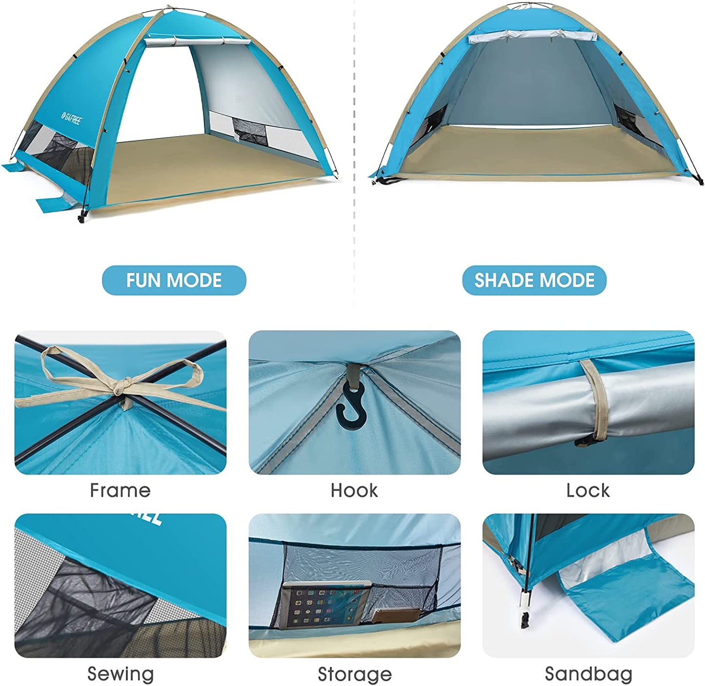 Tent, Color: Lake Blue, 86.6 x 51.18 x 74.8 inches