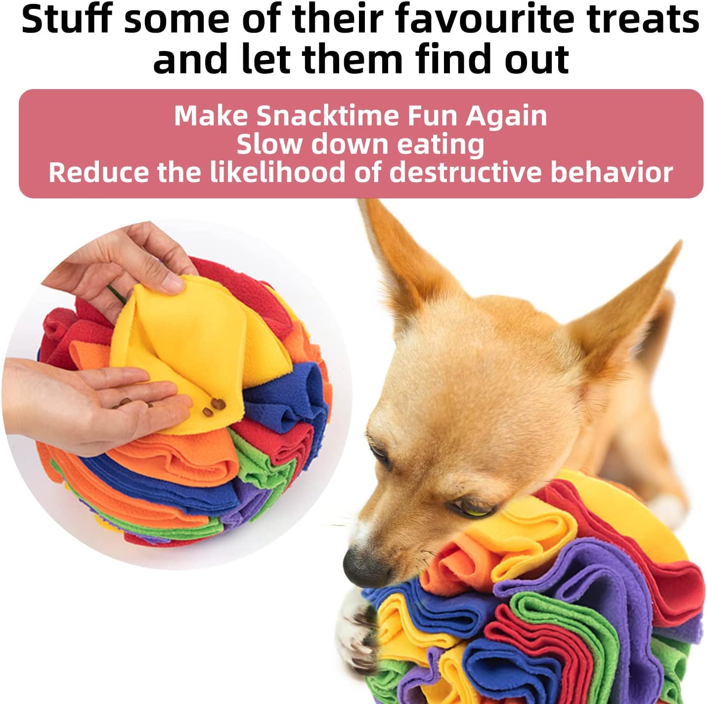 Olfactory interactive ball for pets, plush, medium, Multicolor