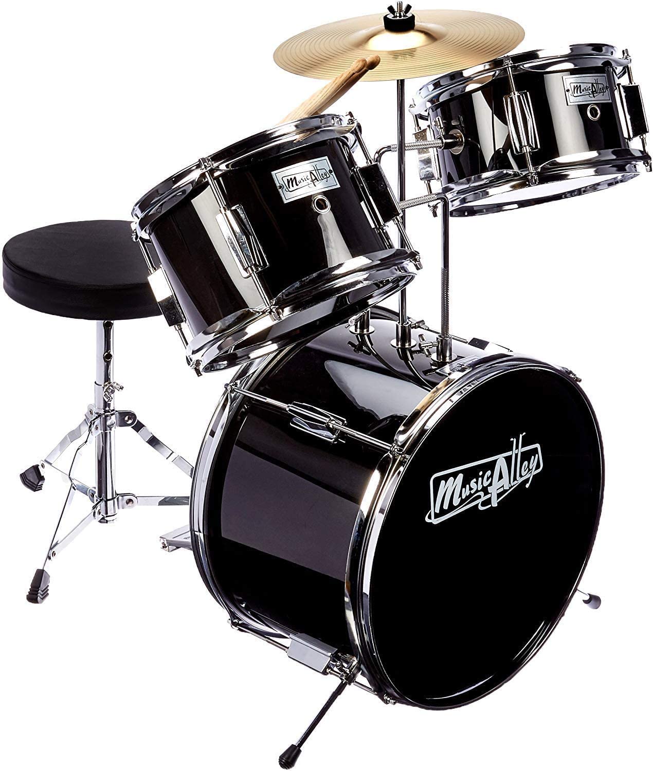 3-Piece Kids Drum Kit,Cymbal,Pedal and Drumsticks,Metallic Black