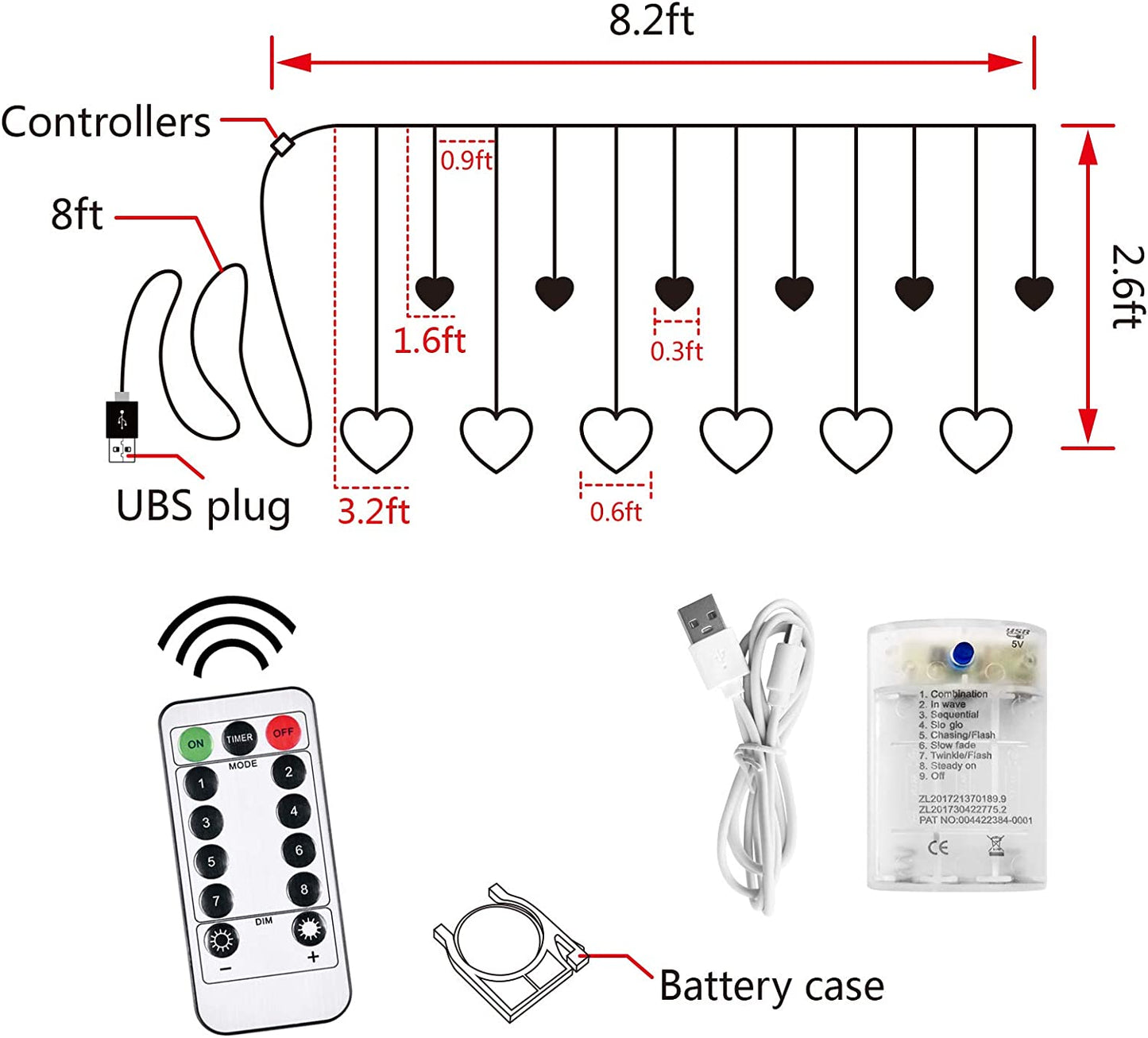 138 LED Love Heart Curtain Light