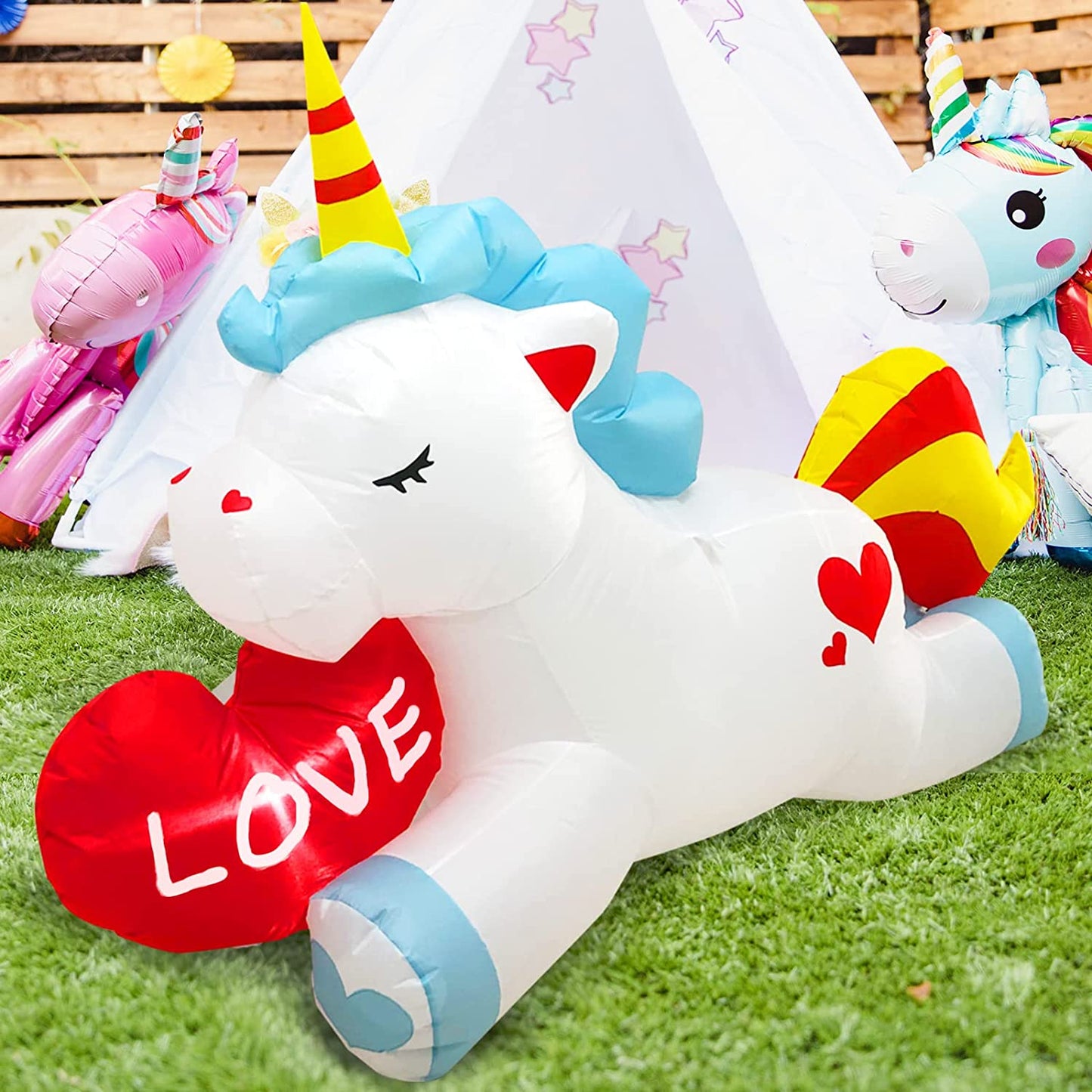 5.5ft Long Valentine's Day Unicorn and Heart Inflatables