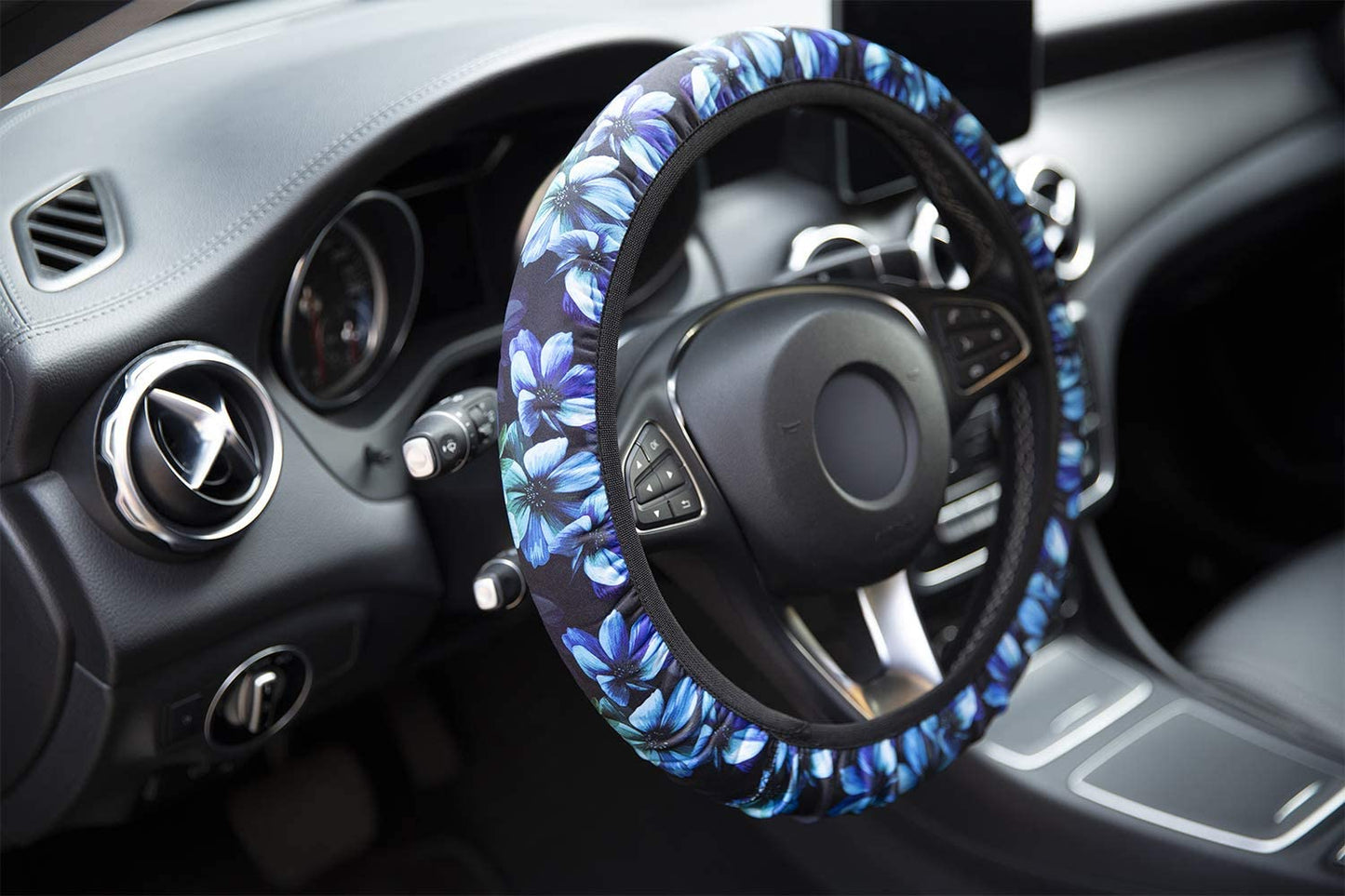 Universal Car Steering Wheel Covers Aqua Flower