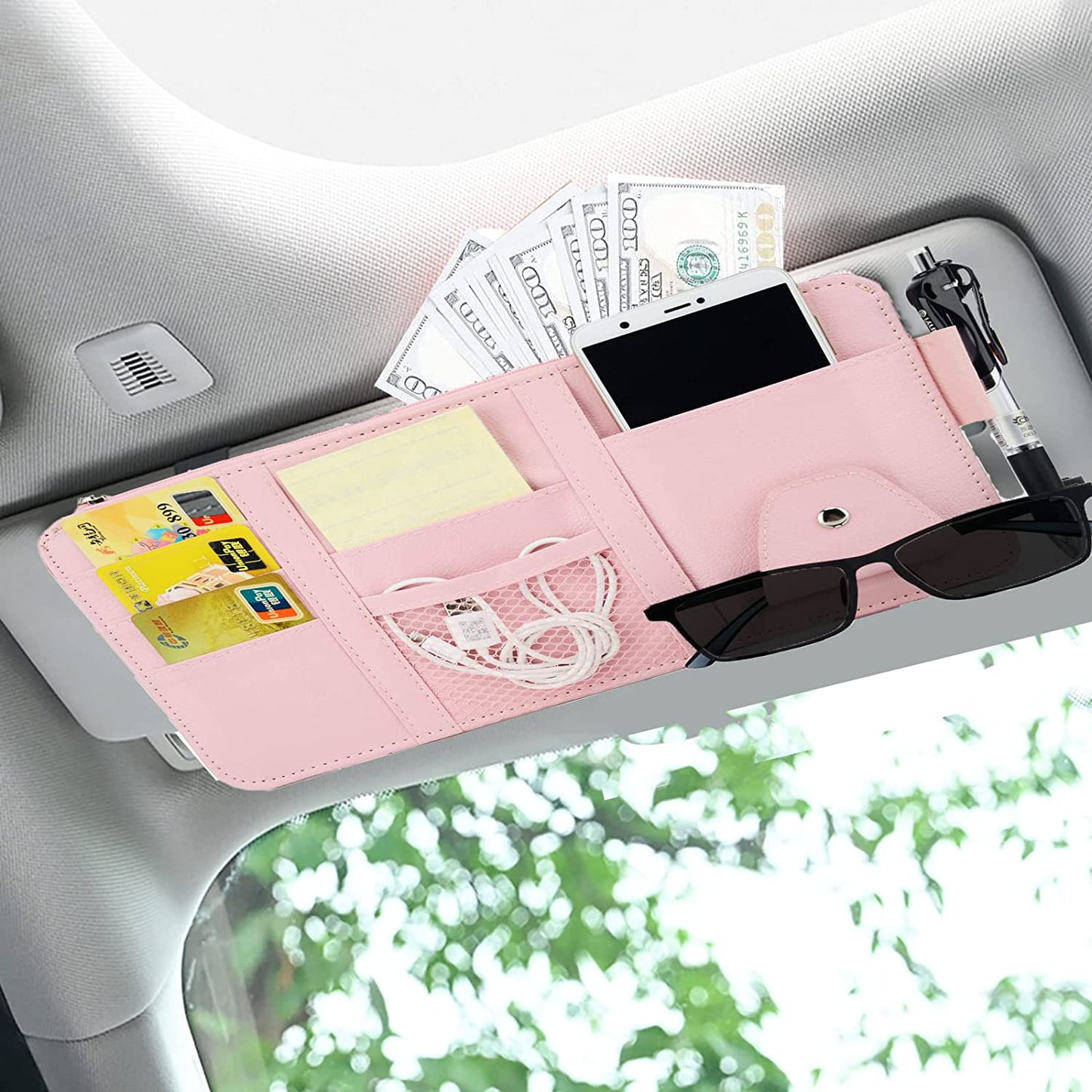 Car Sun Visor Document Organizer (Pink)