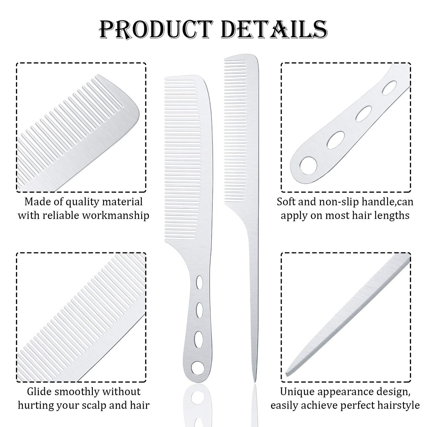 2 piece stainless steel metal combs ( Hair Comb with Hole)