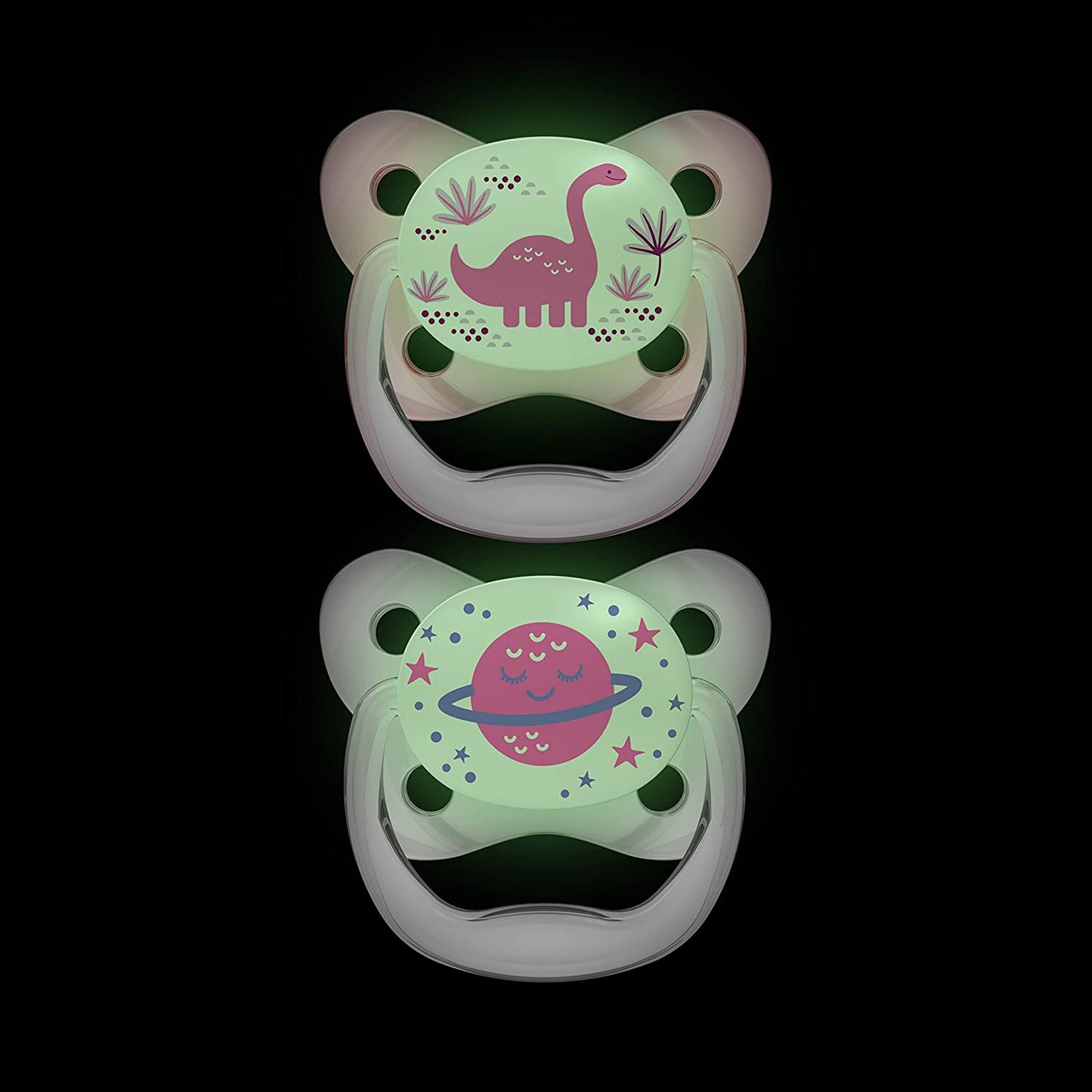 4 Pack Glow in The Dark Pacifiers (6-12m), (Pink)